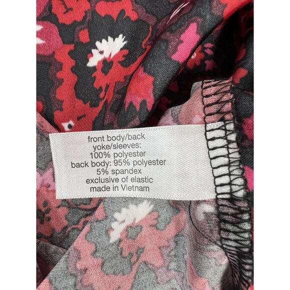 Lane Bryant Floral Top Blouse Button Front Long Sleeves V Neck Red 26/28 New - Picture 9 of 10